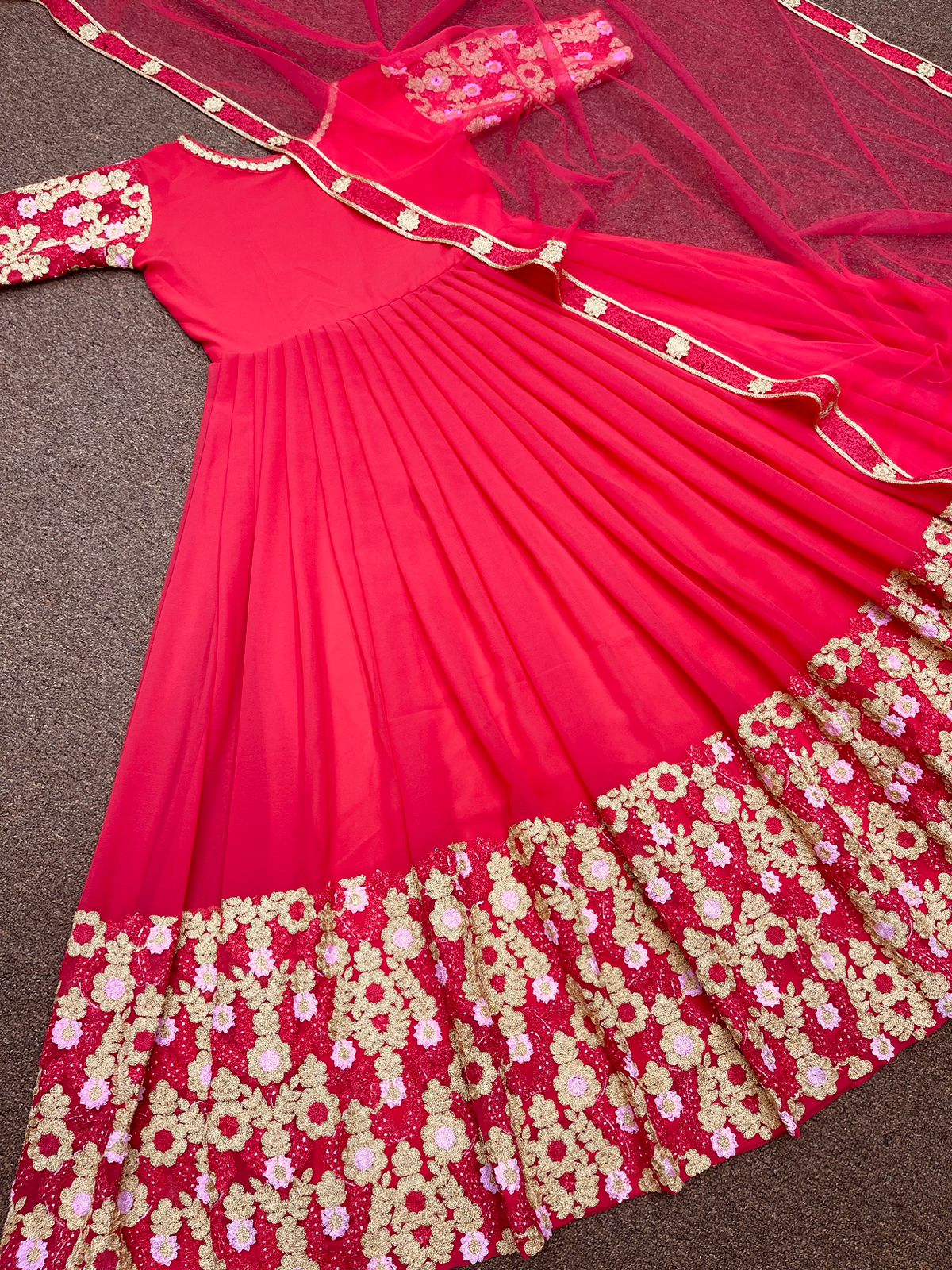 girl's new fancy sequen Work net Fabric In Full length gown dress