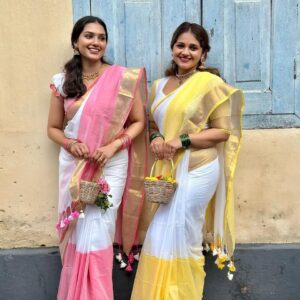 Presenting new soft linen with Golden border Beautiful look saree collection